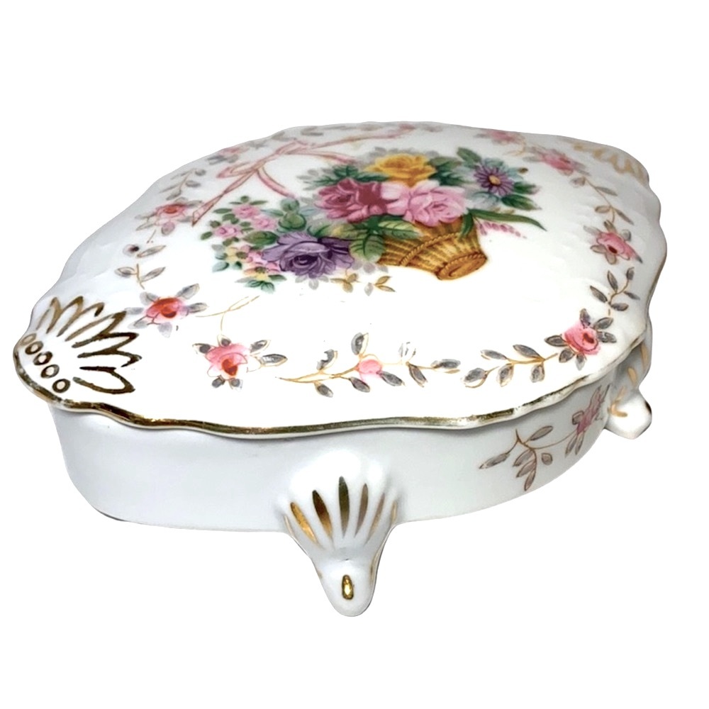 VTG • Lipper Mann • Porcelain Covered Footed Trinket Dish • Bristol Garden